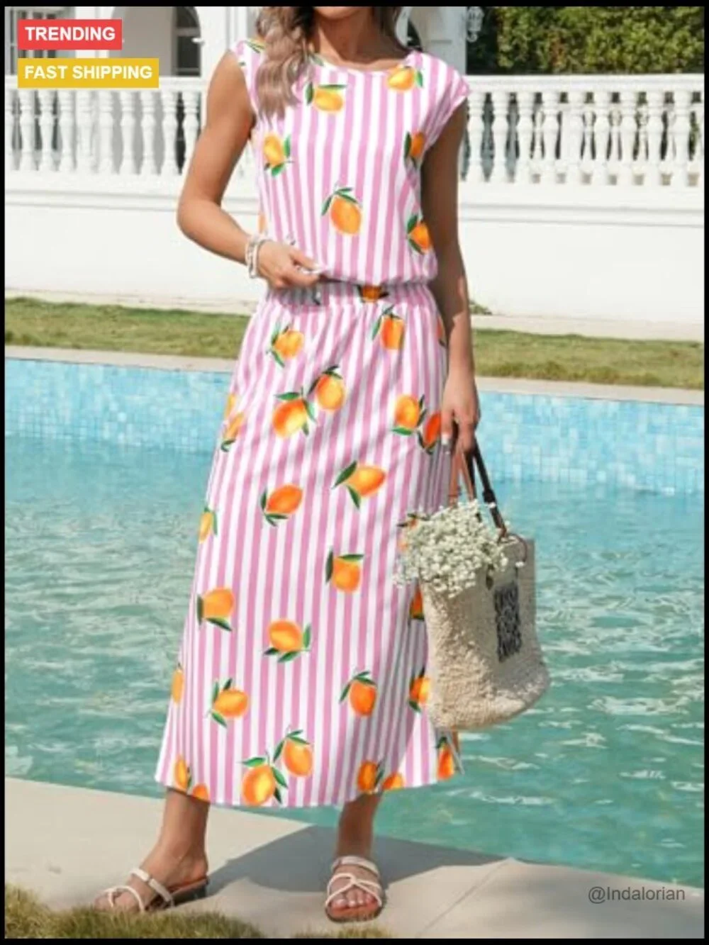 Striped 2 Piece Skirt Set Sleeveless Tank Top Maxi Dress Beach Vacation Outfits
